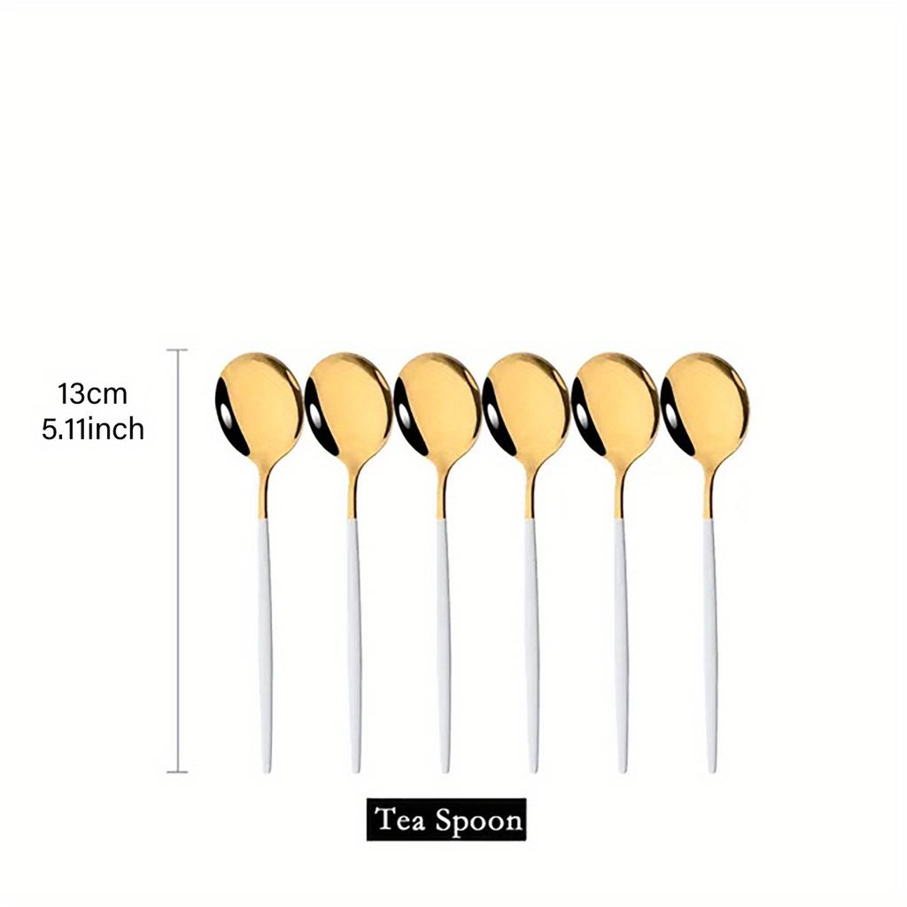 6Pcs Stainless Steel Teaspoon Set - Colorful Flatware for Cake, Fruit, Dessert, Coffee, and Snack