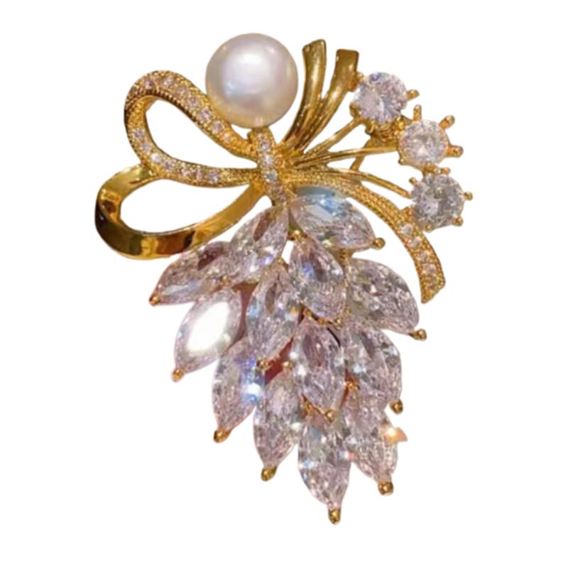 

New 1Pc Fashion Rhinestone Crystal Bow Pearl Brooches Women Clothing Coat Jewelry Accessries Gifts