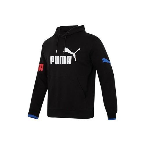 Puma Мужская черная однотонная спортивно-повседневная толстовка с капюшоном и принтом логотипа EU S