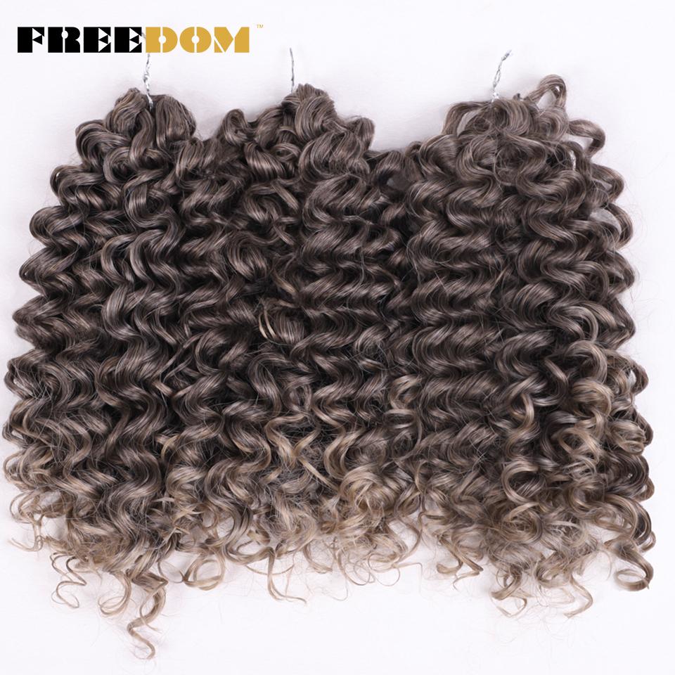 FREEDOM Synthetisches Deep Wavy Twist Häkelhaar Afro Lockiges Haar Häkelzöpfe Ombre Braun 12 Zoll Flecht Haarverlängerung