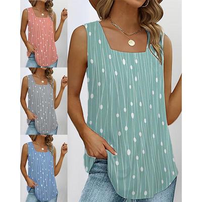 Damen Sommer Wellenpunkt Bedrucktes Ärmelloses Top Weibliche Lässige Lose Weste mit Quadratischem Kragen Bequeme Mode Street Style Tank Tops
