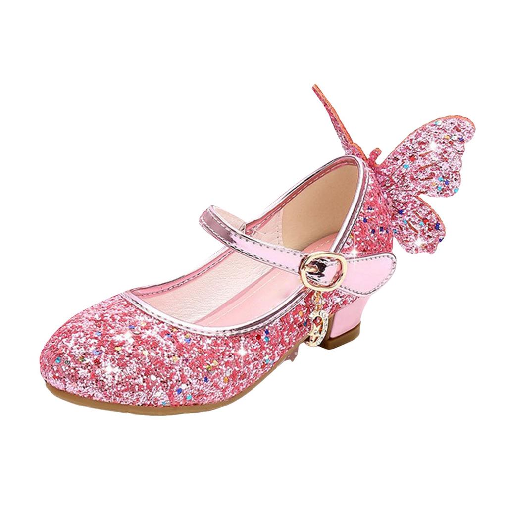 Princess Butterfly Leather Shoes Girls Diamond Bowknot High Heel Children Kid Dance Glitter Shoes Fashion Girls Party Dance Shoe
