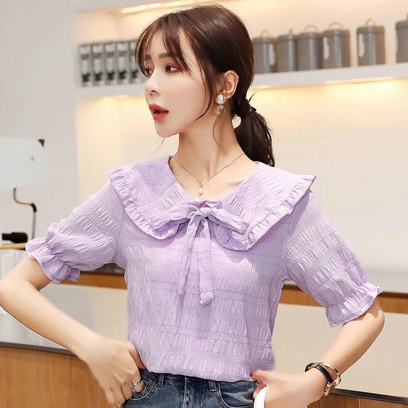 Women's Summer Plus Size Loose All Match Short Sleeve T-shirt Doll Collar Top