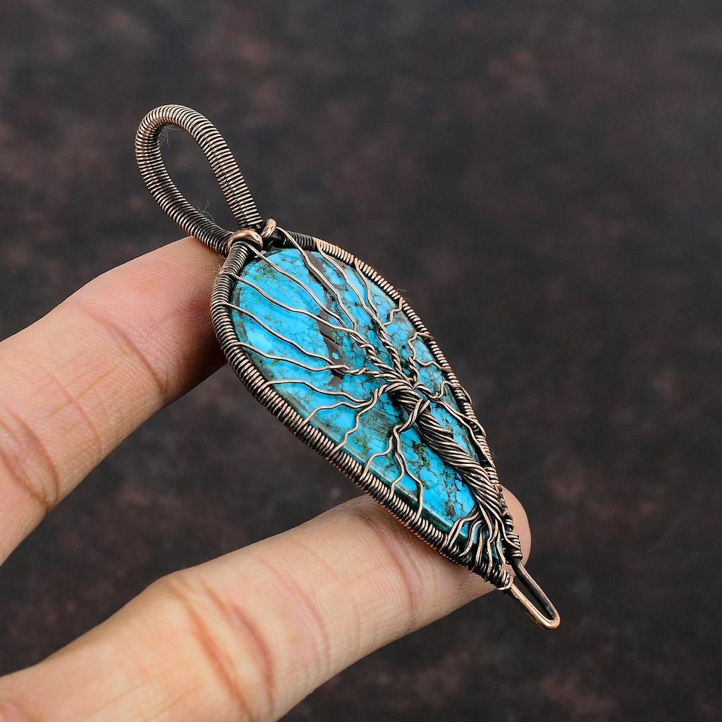 Baum des Lebens Tibetischer Türkis Anhänger Kupferdraht umwickelter Anhänger Edelsteinanhänger Türkisschmuck Geschenk für Frauen Handgefertigter Kupferschmuck