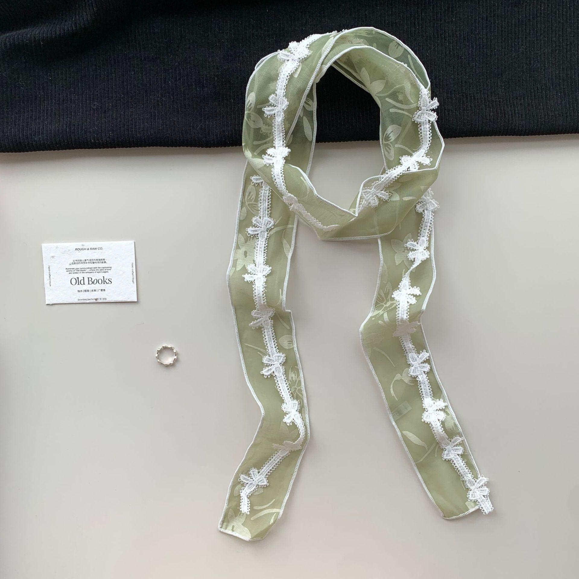 French lace long ribbon silk scarf women s spring and summer thin neck neck protector scarf pastoral versatile decorative scarf 5-170