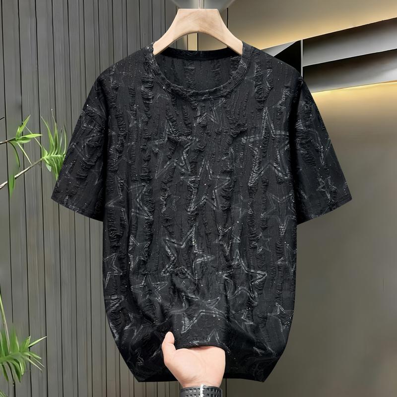 Men's Plus Size Star Print Textured T-Shirt, Casual Loose Short Sleeve Tee (5XL-11XL)