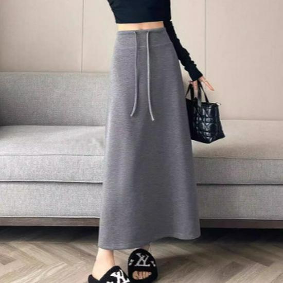 Elegant High-Waisted Korean Mid-Length Skirt - Autumn/Winter Hip-Hugging Straight Style for Women