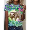 Cat Fox Sloth Pattern T Shirt for Women Fun Animal 3D Printed Short Sleeves Summer Loose T-Shirts O-Neck Tees Streetwear Top