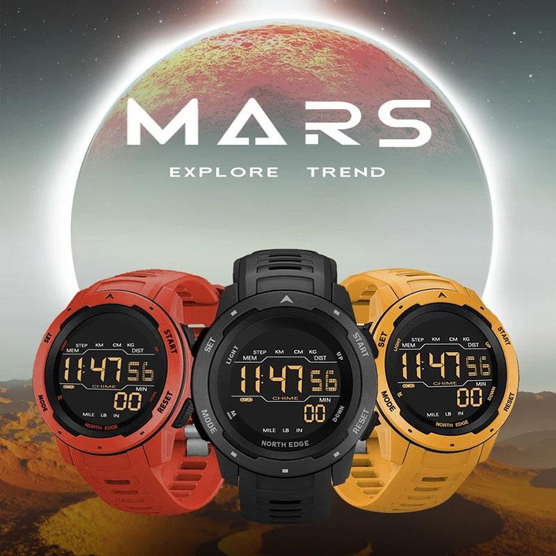 NORTH EDGE Herren Smart Watch Damen Sportuhr Dual Time Running Pedometer Countdown Wasserdicht 50m Digital Alarm Militäruhr