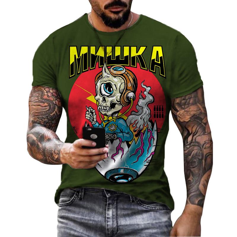Summer Round Neck 3D Halloween Print Top Fashionable Casual Short Sleeved Men's T-shirts