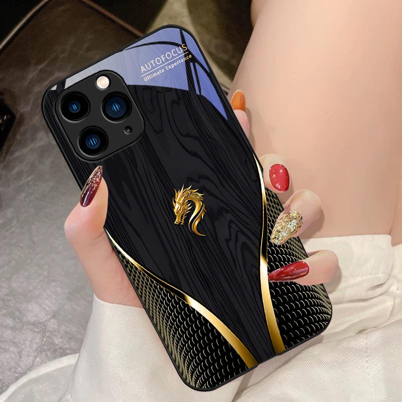 Yellow Dragon Qi Soars To The Sky For IPhone 15 Pro 14 13 12 Mini 11 XS Max XR 7 8 Plu SE 2020 2022 Tempered Glass Phone Case