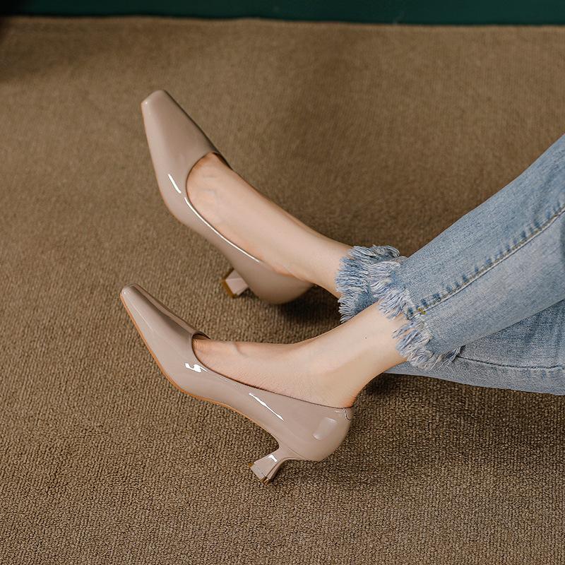 High Heels Women's Thin Heels Black Temperament Professional Women's Shoes 2025 New Small Fresh Fruit Green Square Head French Single Shoes