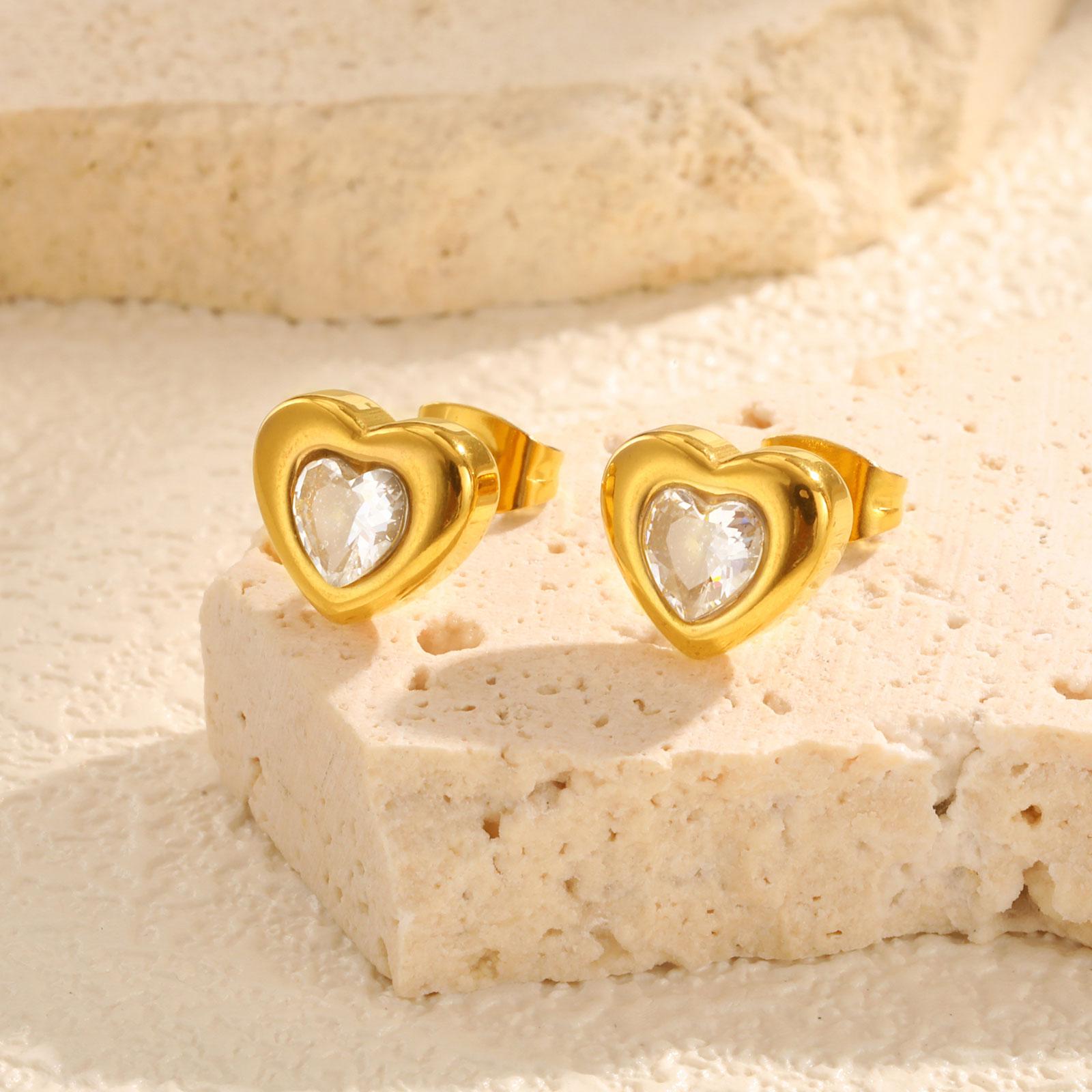 

Elegant Heart-shaped Zircon Stud Earrings for Women,Gold Color Stainless Steel Earring,Waterproof Jewelry Mother s Day Gift