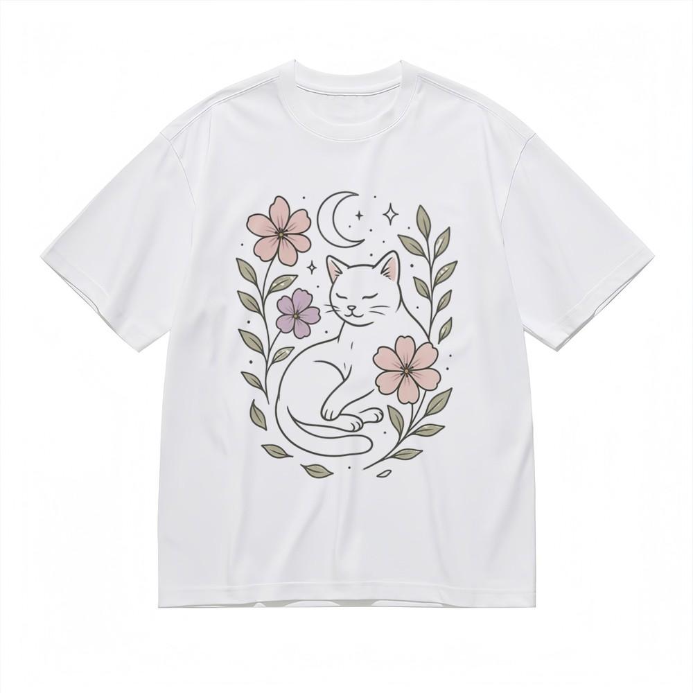 

Men s Breathable All Season Classic T-Shirt Whimsical Cat Floral Cotton Tee S
