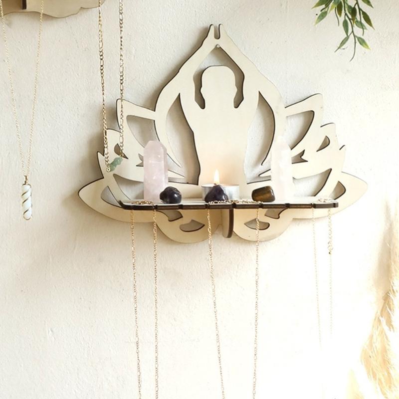 Elegant Carve Wood Human Figure Candle Sconce Display Shelf Wall Mounted Shelf Unique Shelf for Modern Interiors