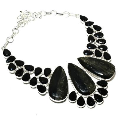 Natural Golden Pyrite, Spinel Gemstone 925 Sterling Silver Necklace 18" H9O96