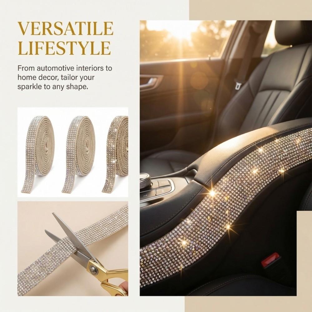 Sticky Back Self Adhesive Rhinestone Strip Shiny Crystal Rhinestone Sheet DIY Long Strip Crystal Tape Car Interior