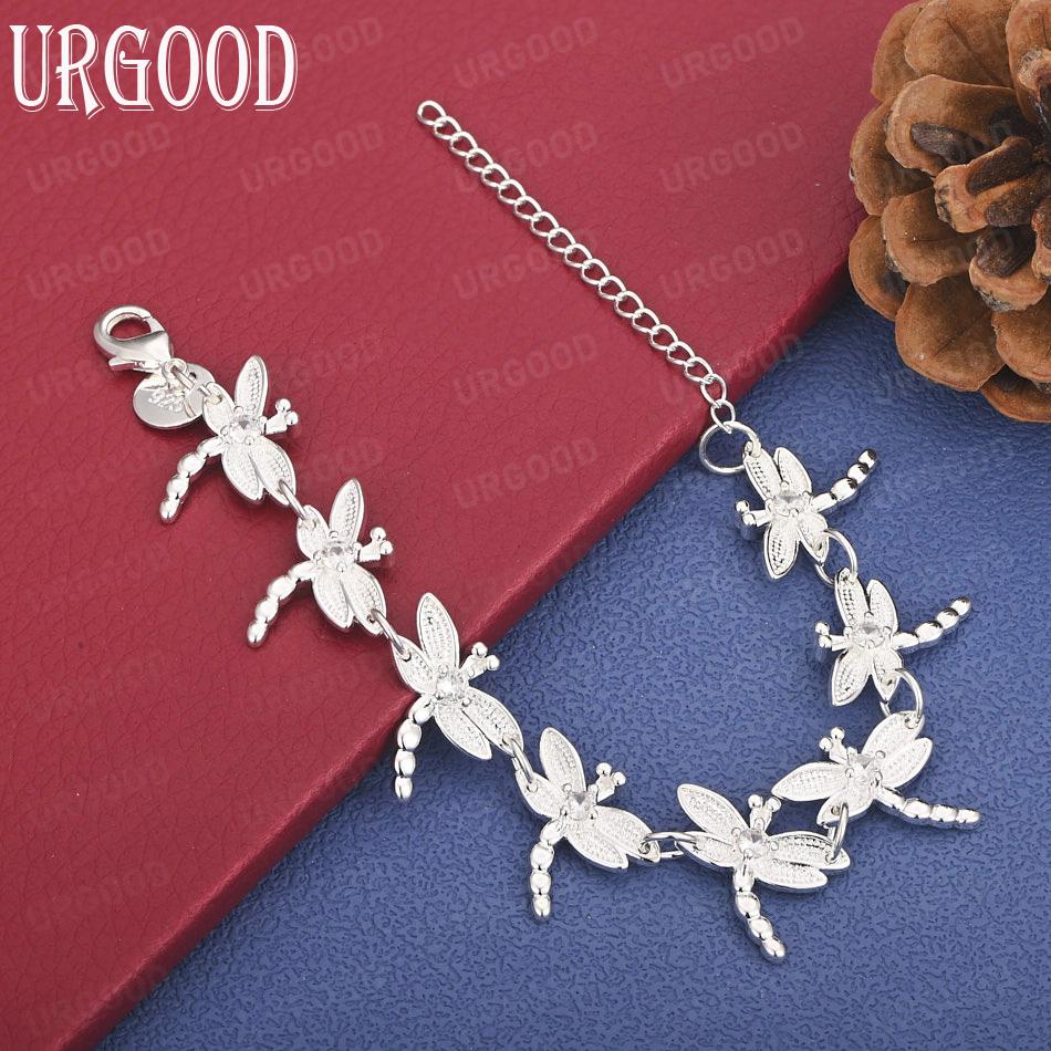 925 Sterling Silver Dragonfly Chain Bracelet Fashion Wedding Jewelry