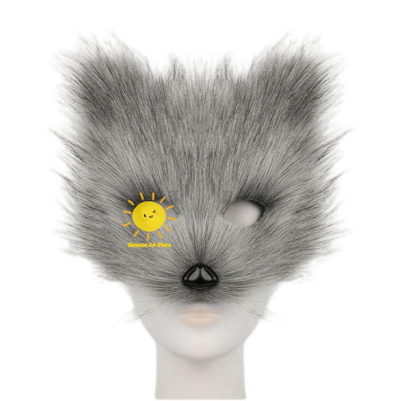 Halloween Half Face Plush Mask Artificial Fox Mask Supplies Horror Cosplay Props Carnival Cos Unisex Colorful Fox Mask For Gifts