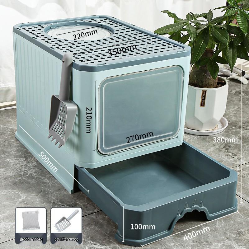 ארגז חול סגור גדול במיוחד עם הגנה מפני התזות, מגש לצרכים וחול, ומשלוח חינם