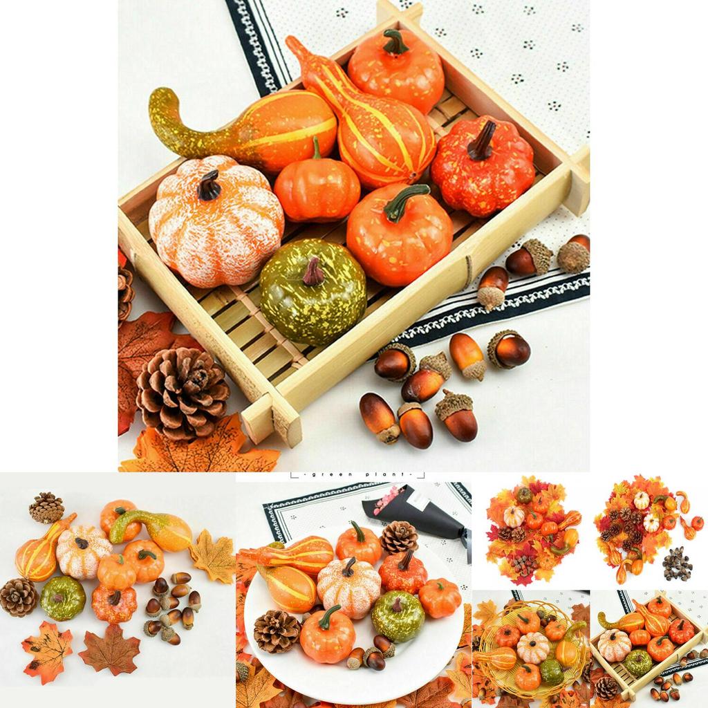 Exquisite Halloween Artificial Foam Pumpkin Set With Realistic Pine Cone Props