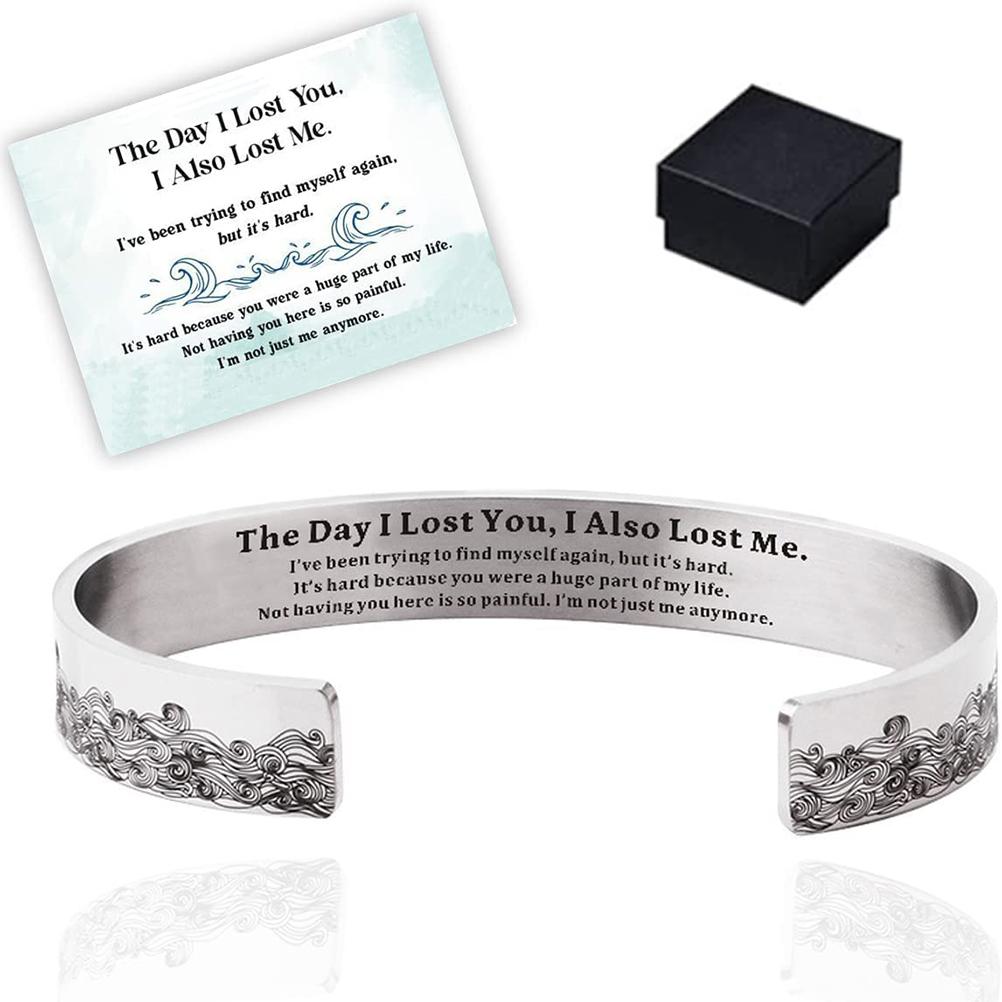 Memorial Bracelet Stainless Steel Wave Engraved Cuff Bracelet Bangle Inspirational Bracelet Jewelry Gift