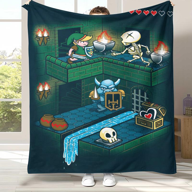 Retro Z-Zelda Cartoon Link Spiele Flanelldecke, Ultra Weiche Warme Plüschdecke für Zuhause Schlafzimmer Bett Sofa Abdeckung Camping Picknick Kind
