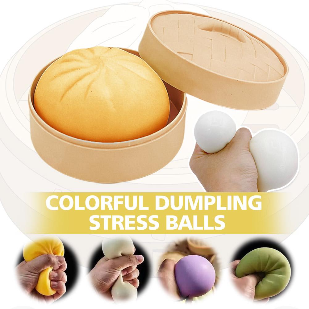 Colorful Dumpling Squishes Stress Balls Fidget Sensory Toys Simulation Food Squishies Bun With Steamer Squeeze Dough Ball Gifts