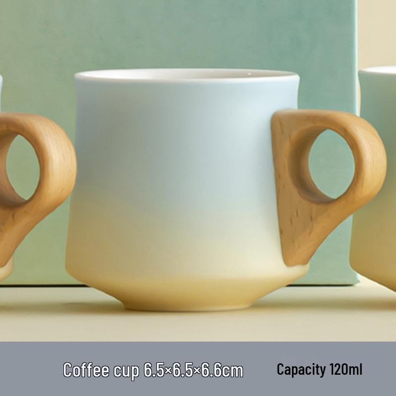 Premium Ceramic Tea Cup Set with Wooden Handles: Elegant Australian White Espresso Cups for Two