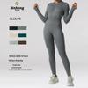 Women's High-Intensity Zipper Long Sleeve Ribbed Yoga Bodysuit