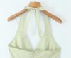 New Deep V-Neck Halter Pleated Waist-Cinching Slim Dress