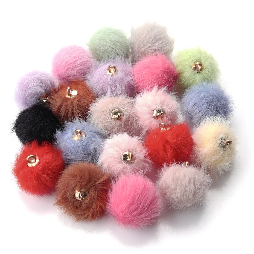 20pcs 16mm Plush Fur Covered Ball Beads Charms Cute Pompom Charms For Jewelry Making DIY Bracelets Necklace Earrings Accessories