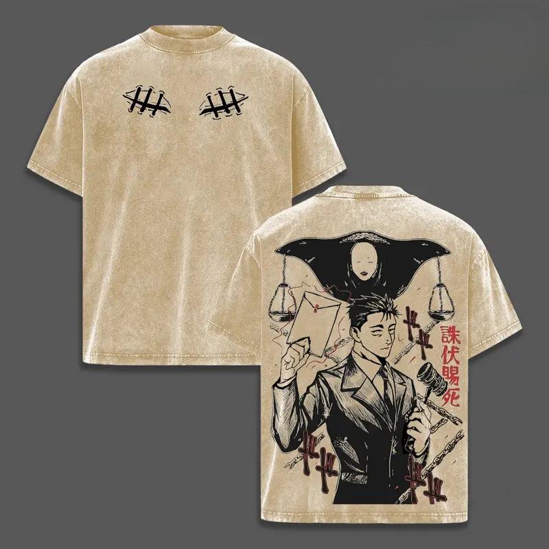 Hot Anime Jujutsu Kaisen Higuruma Hiromi Graphic Tee Men Clothing Washed Cotton Tshirt Casual T-shirt Harajuku Vintage T Shirt