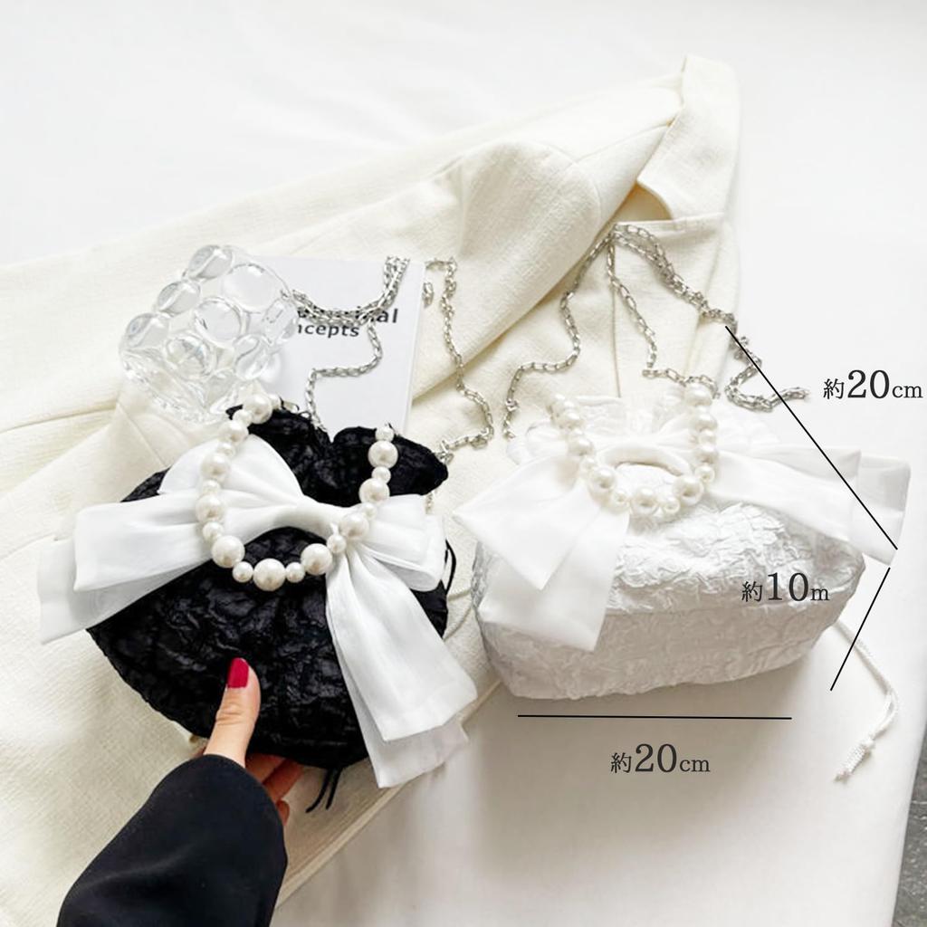 Lapimou Drawstring Shoulder Bag, Women's, Party, Pearl Pouch, Yukata, Small, Stylish, Cute, Trendy, Perfect for Coming-of-Age Ceremonies, Dresses,
