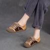 Johnature Retro Lightweight Commuting Women's Shoes Genuine Leather Mixed Colors Soft Soled Lace Up Flats