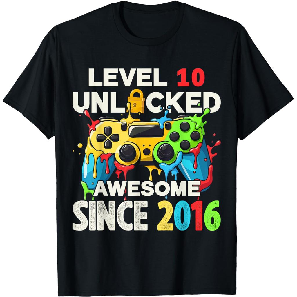 10th Birthday Level Unlocked Dab Gamer 10 Year Old Bday T Shirts Humor Streetwear Tee Short Sleeve Unisex Loose Clothing