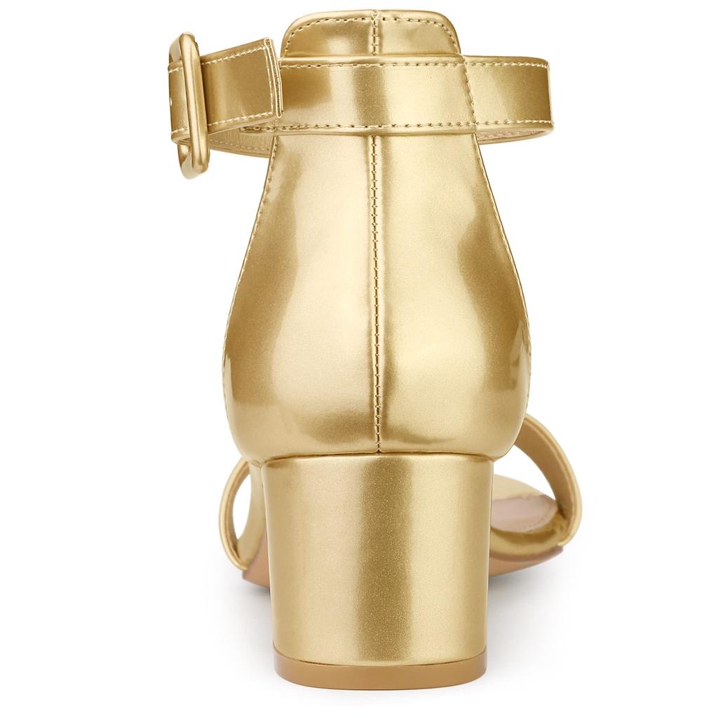 Allegra K Women's Ankle Strap Sandals with Block Low Heels, Gold, Size 26.0 cm