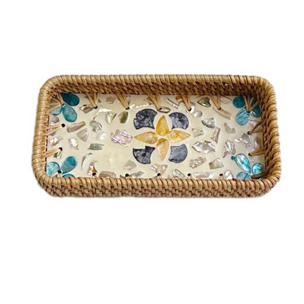 Hand Woven Rattan Shell Tray Colorful Bread Baskets Tray Splicing Shell Rattan Basket  Living Room