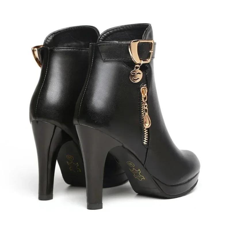 Nová móda Dámské kozačky Podzimní a zimní Kotníkové boty Dámské Kulaté špičky Tenký podpatek Zip Neformální dámská obuv