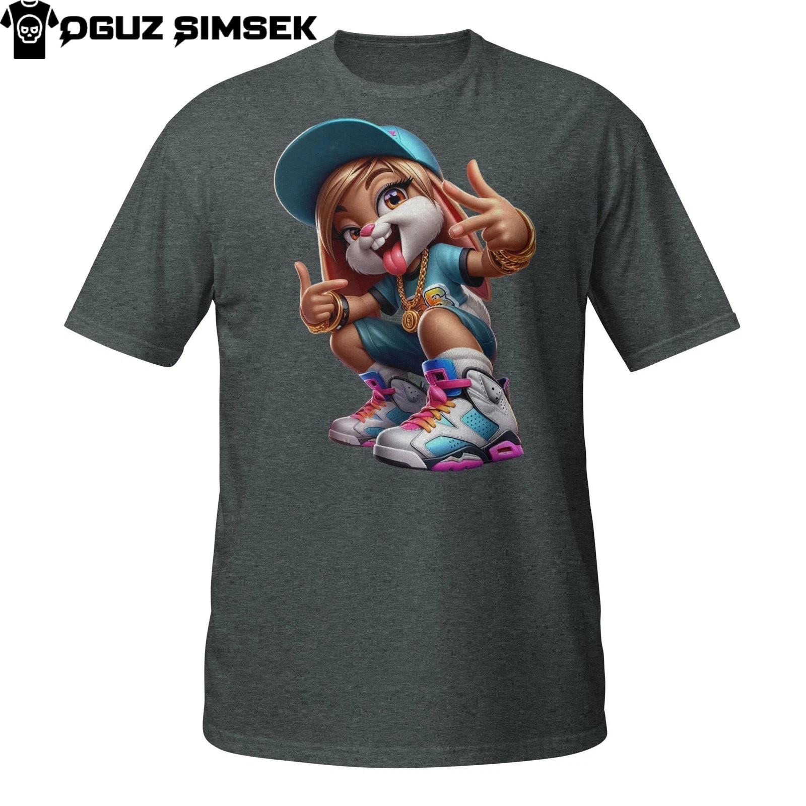 Street Bunny T-Shirt Mens Womens Tees Top – Cool Cartoon Rabbit in Cap and Sneakers 4XL