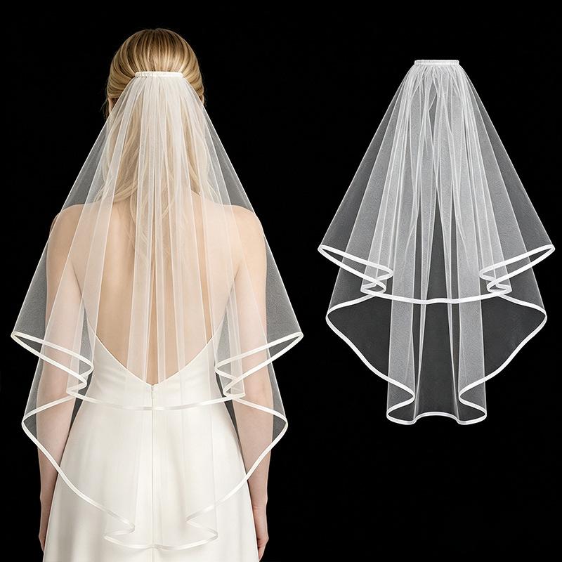 European Double Layer Tulle Bridal Veils with Hair Comb for Weddings & Bachelorette Parties