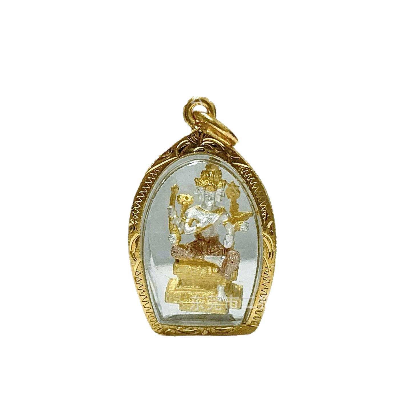 Thai Buddhist Four-Faced Buddha Gold Ganesha Three-Color Elephant Necklace, Non-Metal Acrylic No. 6 Four-Faced Buddha with Gold Chain