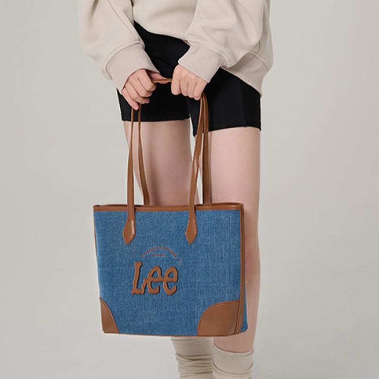 New Lee Denim With PU Panel Tote Bag, Shoulder Bag Regular Women's Denim Blue LE240101M-506
