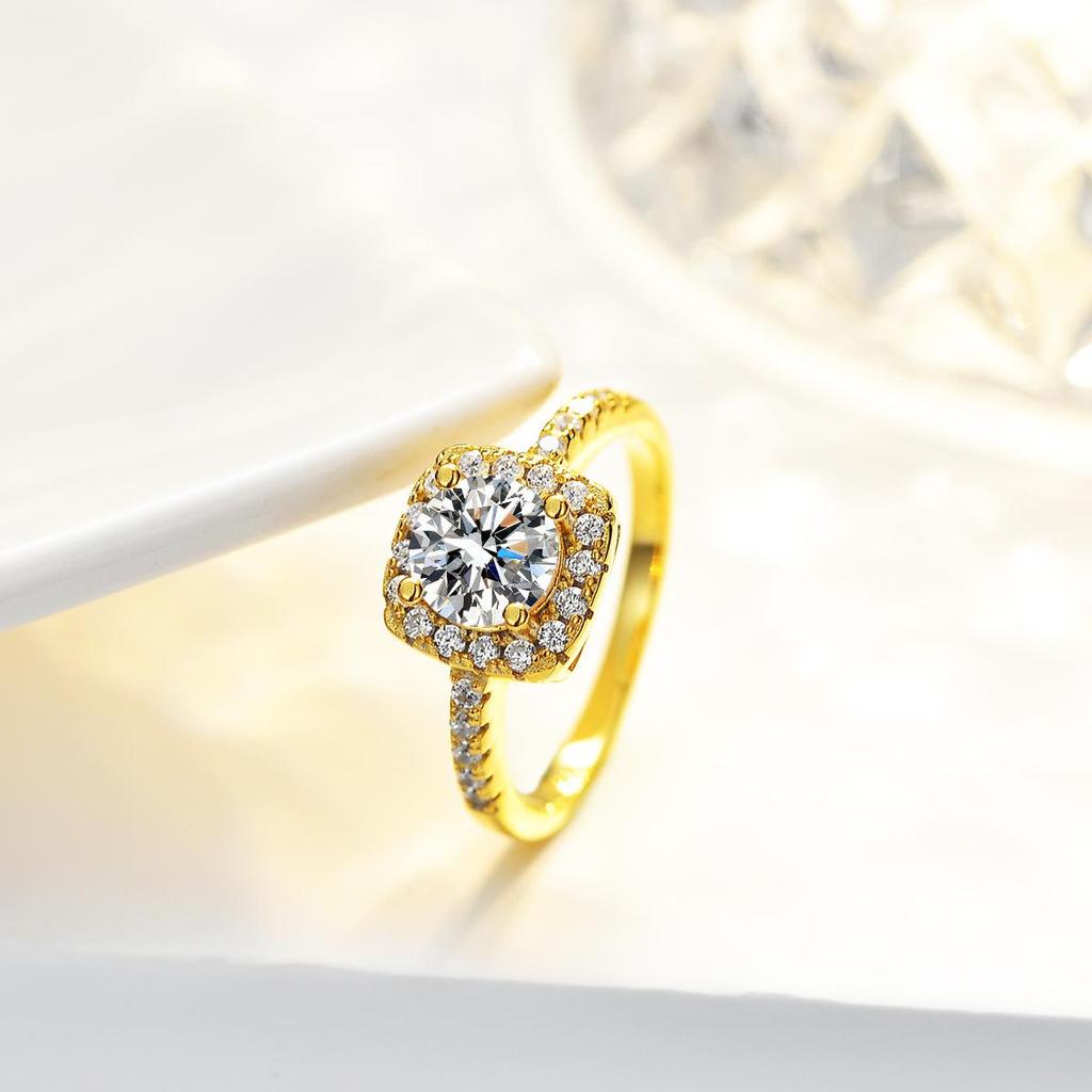 6.5mm Gold Plated Cushion Halo Moissanite Engagement Ring S925 Sterling Silver Promise Ring For Women