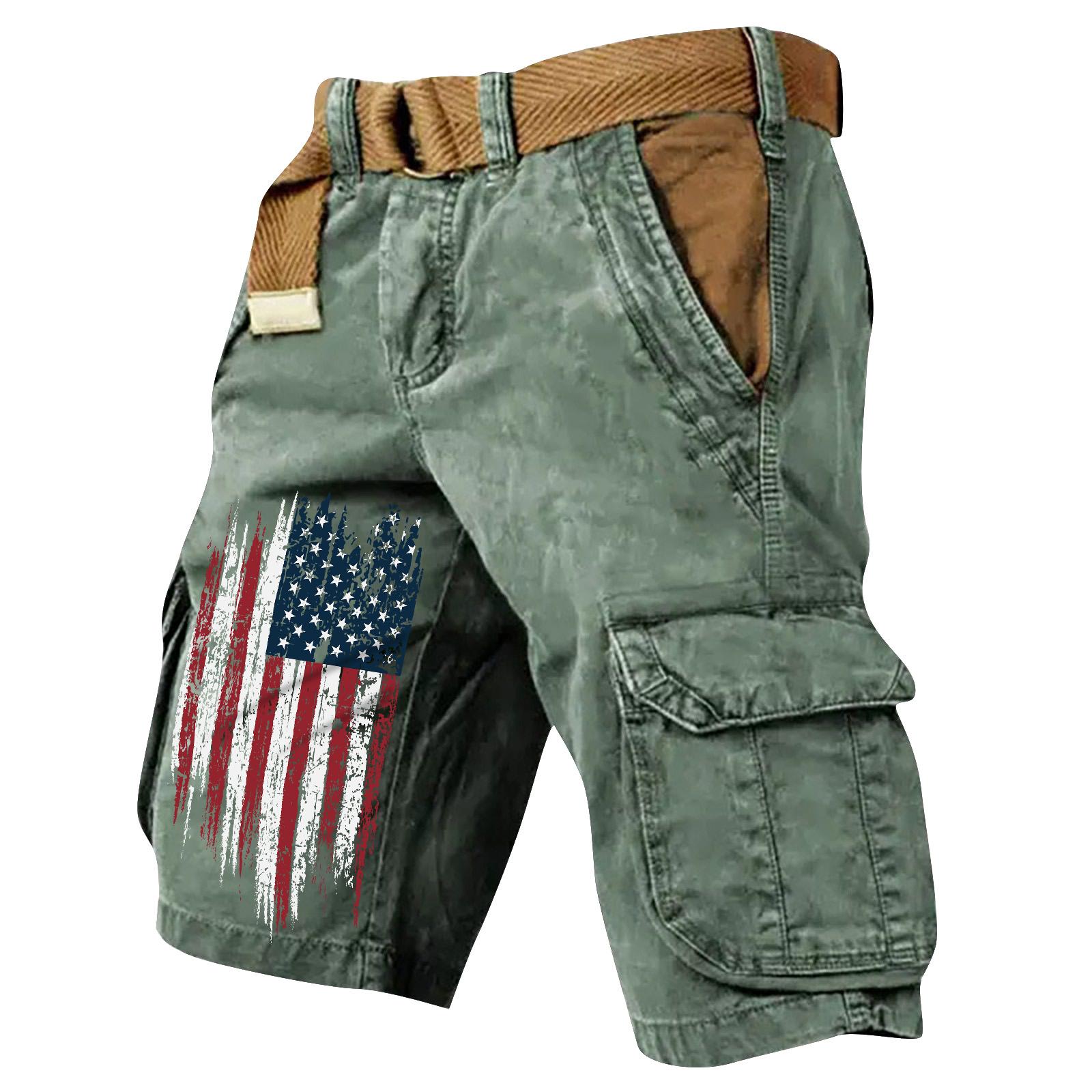 

Men s Summer Printed Casual Multi-Pocket Cargo Shorts L армия зеленый