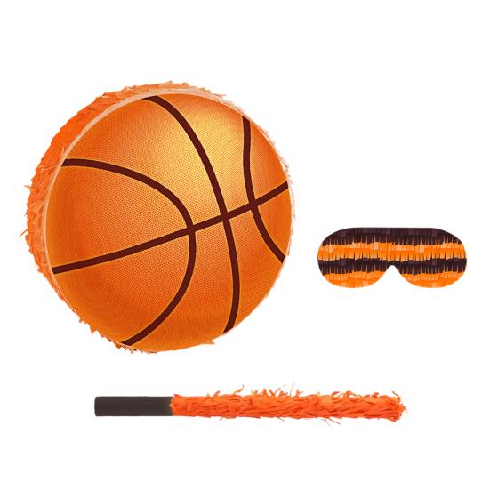 Basketbalová piňata se šátkem na oči, pálkou a konfetami, zásoby na párty s basketbalovou tématikou pro děti, dospělé, sportovní dárky na narozeninovou oslavu