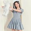 Summer Women's Vintage Sweet Dress French Style Gray Puff Sleeve Spring Dresses