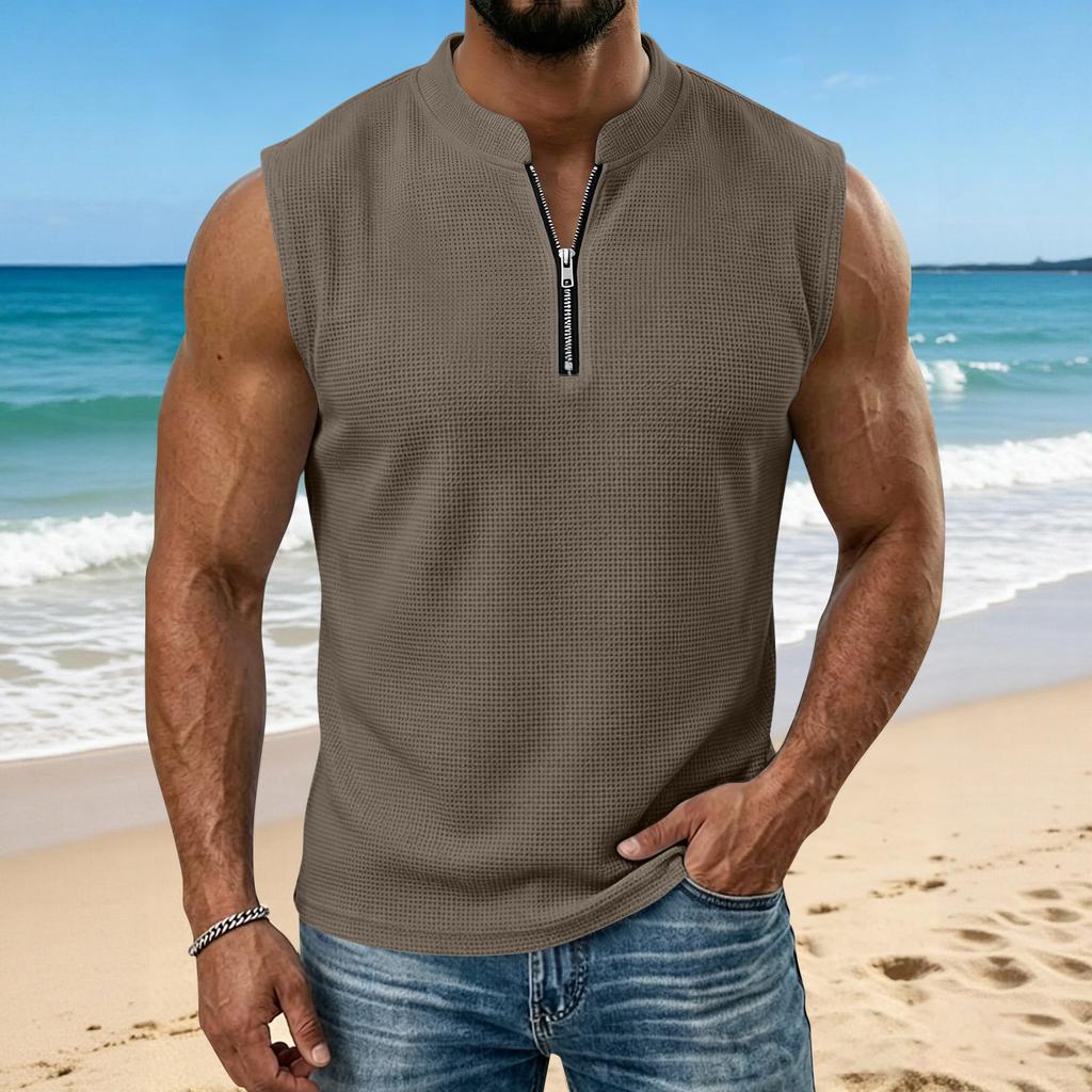 Men's Summer -Weave Vest: Lightweight, Sleeveless, Stand-Up Collar Top