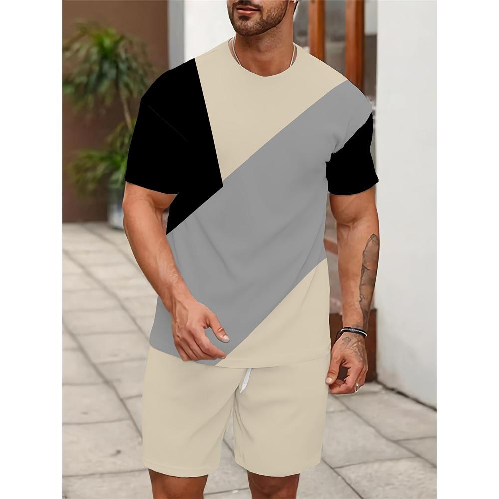 Summer Men's Personalized Two-piece Short-sleeved Cartoon Duck Print Drawstring Shorts Fashion Outdoor Large Size Sports Suit