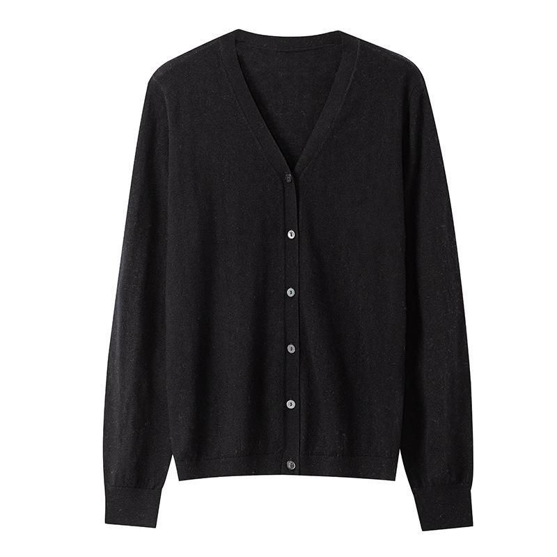 Autumn New 0 Wool Cardigan Women's Blouse Collar with Casual Long-sleeved Knitted Sweater Jacket Thin Top